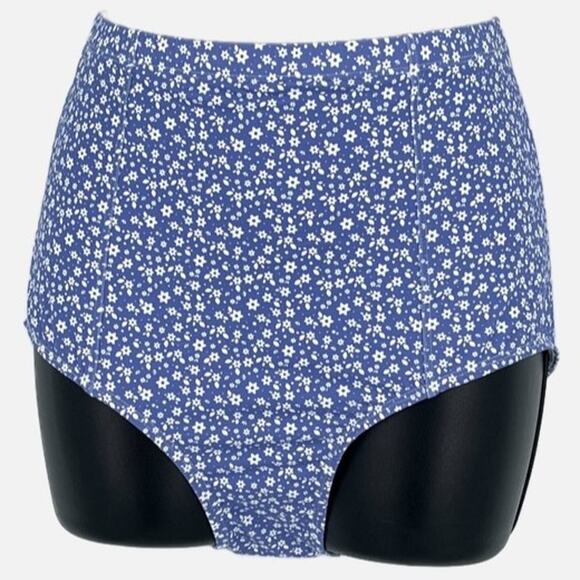 Bikini Bottom High Waisted with Mini Star Floral Print in Blue and White Size M - Picture 1 of 7